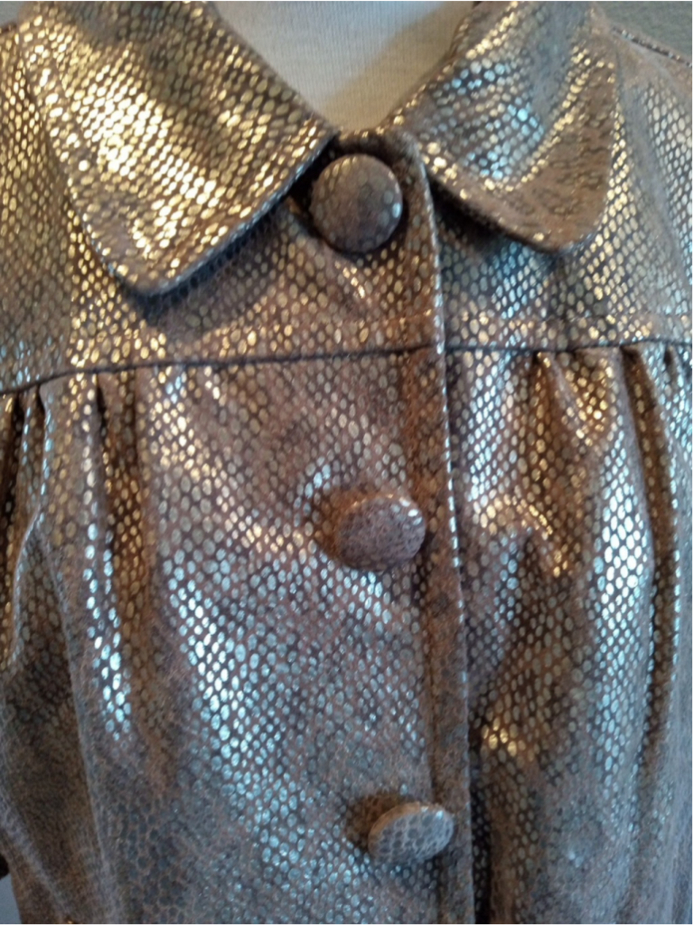 Gold Snakeskin Embossed Suede Cropped Jacket by Live A Little-Disco Y2K Sz L - Picture 3 of 10